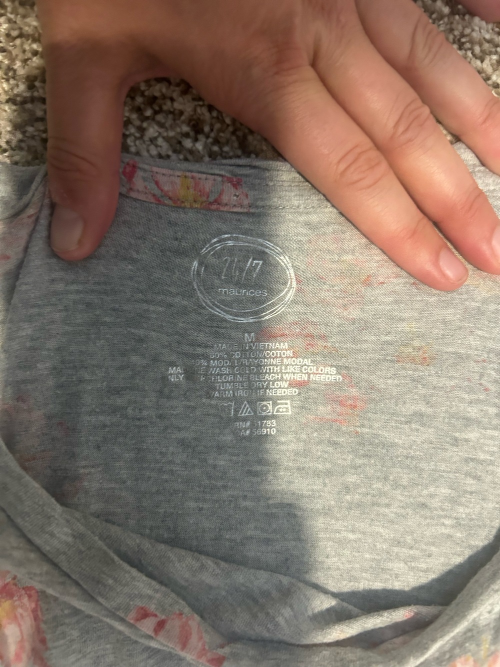 Maurices 24/7 Heather Gray Floral Kids Top
